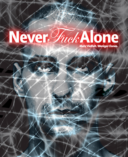 &copy; Dieter Telfser 2005 — Never Fuck Alone! – Mehr Vielfalt, weniger Clones! &Uuml;ber die Hype des Menschen, der eigenen Zelle auf die Spr&uuml;nge zu helfen. Der letzte Versuch der Industrie, sich selbst &uuml;ber deren Markt zu heilen. — Codes werden in einem gr&ouml;&szlig;eren Rahmen gesehen, unabh&auml;ngig von ihrer eigenen Raffinesse, erst durch die wiederholte Verwendung als Hilfsmittel zur Informations&uuml;bertragung wirklich hilfreich. Denn die Verst&auml;ndlichkeit beim lesenden System setzt ja auch in diesem irgendeine vorbereitende Organisation [z. B. Lernen] voraus. Codes werden daher zu einem Bestandteil von Kultur von Systemen und entwickeln eine gewisse Beharrlicheit gegen &Auml;nderungen.