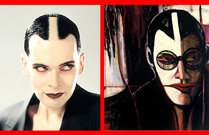 <a href="http://telfser.com/images/moeglicherweise+doch/">Originalbild</a> [links] Dieter Telfser fotografiert von &copy; Toni Seppi 1994 — &copy; Dieter Telfser 2004 — Maske: Martin Geisler. — Bildausschnitt [rechts] Herwig Maria Stark, Titel: &raquo;Paris&laquo;, Technik: Acryl auf Leinen, Gr&ouml;&szlig;e: 100x100cm